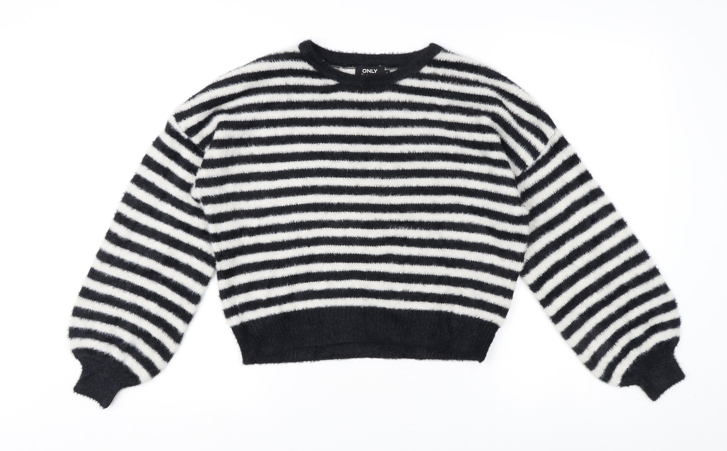 ONLY Women's Black Striped Pullover Jumper Size M