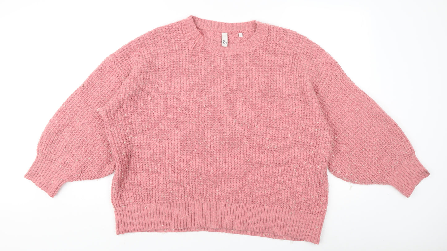 AND/OR Women's Pink Chunky Knit Pullover Jumper L