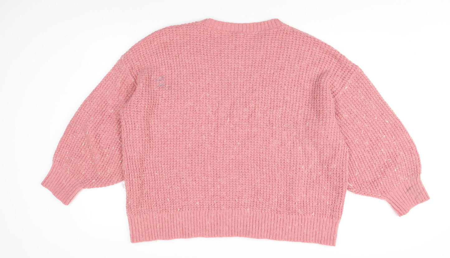 AND/OR Women's Pink Chunky Knit Pullover Jumper L