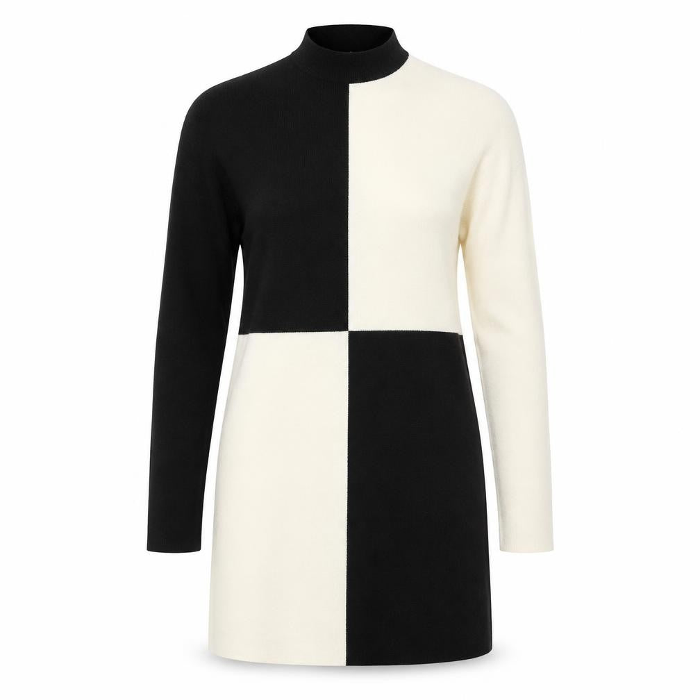 Front view of Zara Women's Black High Neck Check jumper S