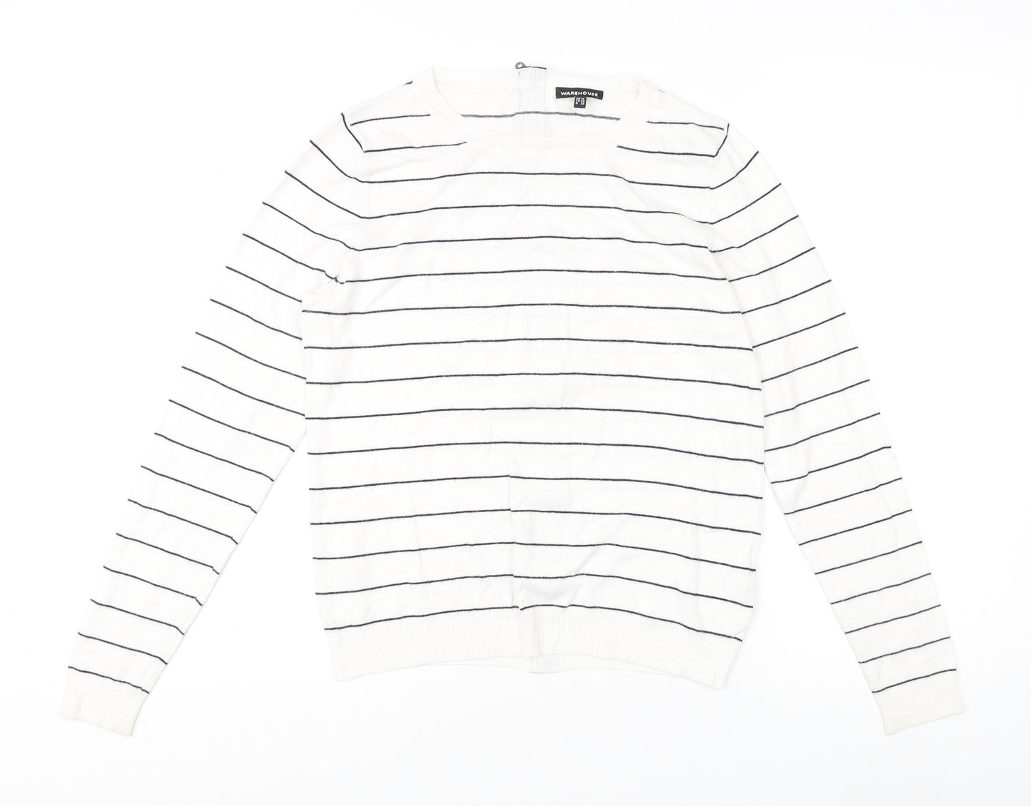 Warehouse Women's White Striped Jumper, Size 10