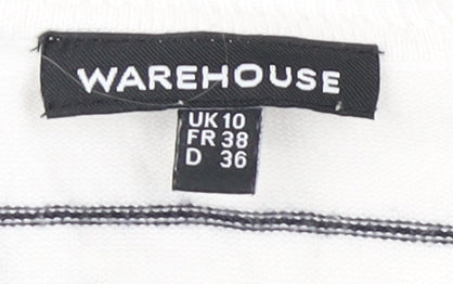 Warehouse Women's White Striped Jumper, Size 10