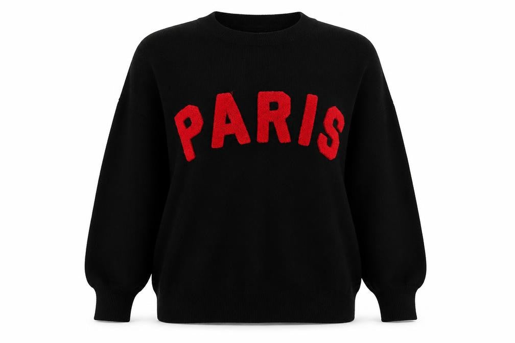 Front view of MOCCCI Women's Black Crew Neck City Jumper