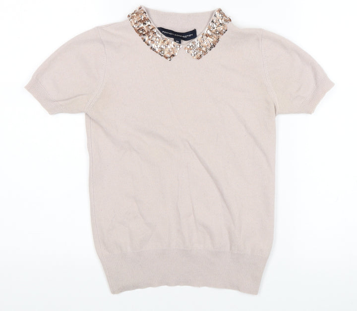 French Connection Women's Beige XS Collared Jumper
