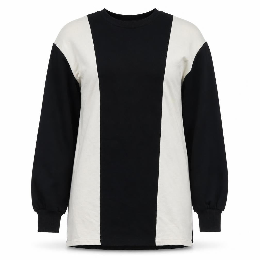 Front view of Zara Women's Black S Colourblock Pullover Sweatshirt