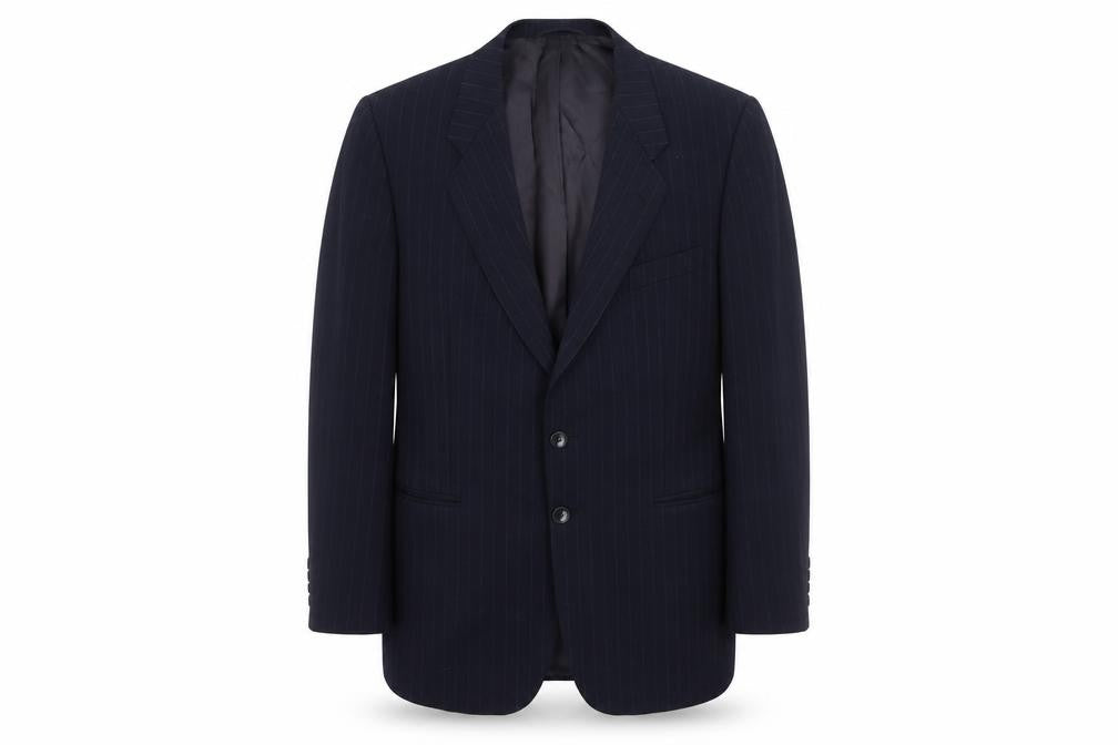 Front view of St Michael Men's Blue Striped Wool Blazer Jacket 40R