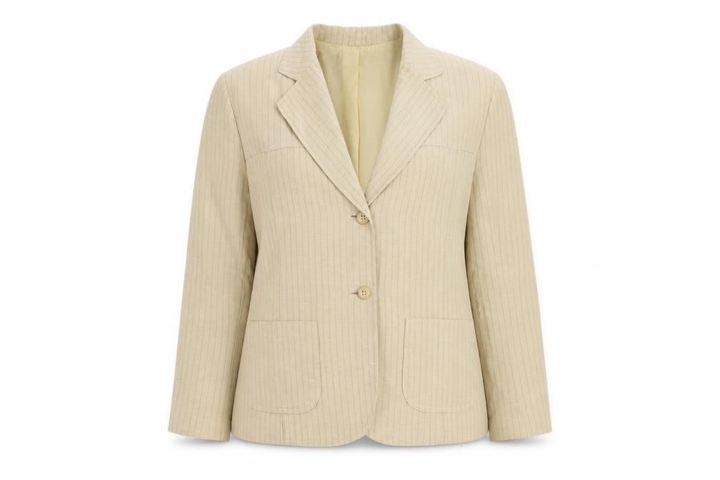 Front view of Marks & Spencer Beige Striped Blazer Women 16