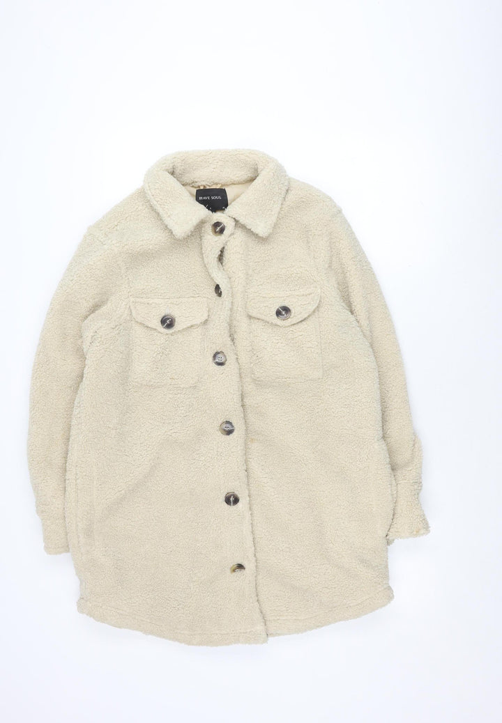 Brave Soul Women's Beige Long Sleeve Teddy Jacket XS