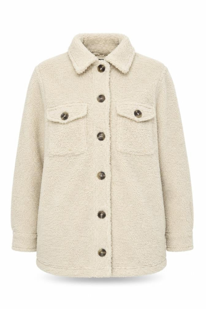 Front view of Brave Soul Women's Beige Long Sleeve Teddy Jacket XS