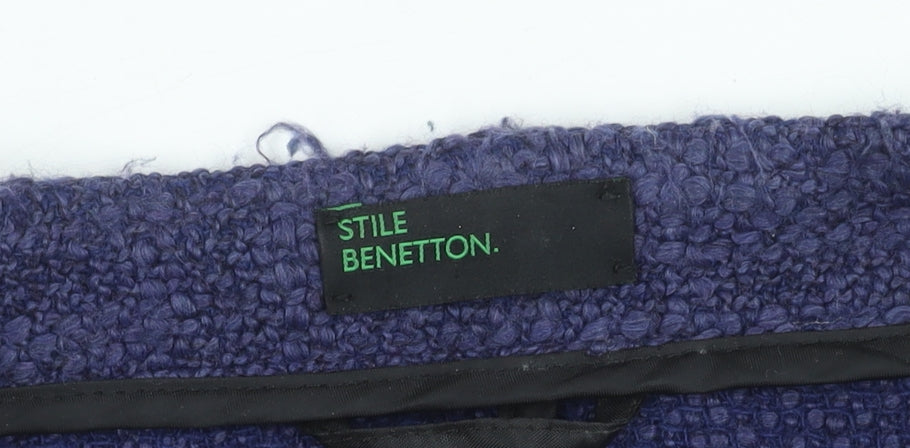 Benetton Women's Blue Bouclé Blazer, Size 12, Classic Fit