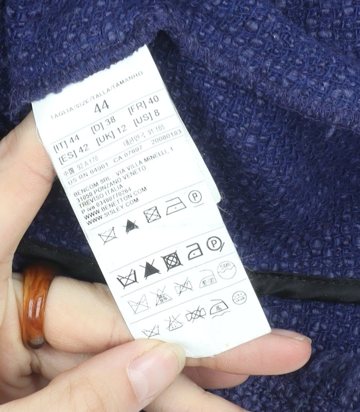 Benetton Women's Blue Bouclé Blazer, Size 12, Classic Fit