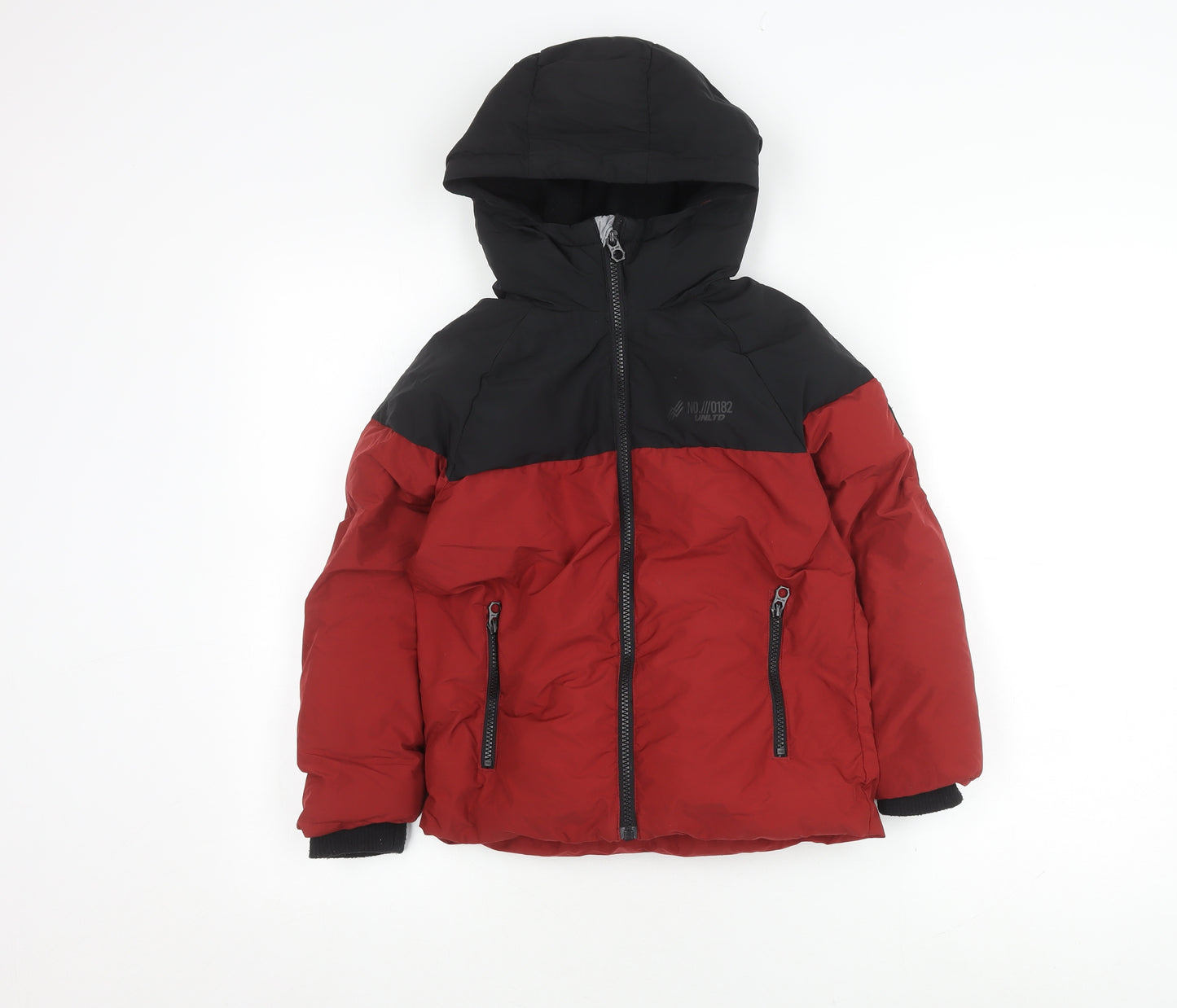 Next Boys Red & Black Puffer Jacket 6Y Hooded Lined