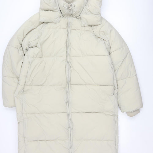 Zara Women's Beige Puffer Jacket M Hooded Long