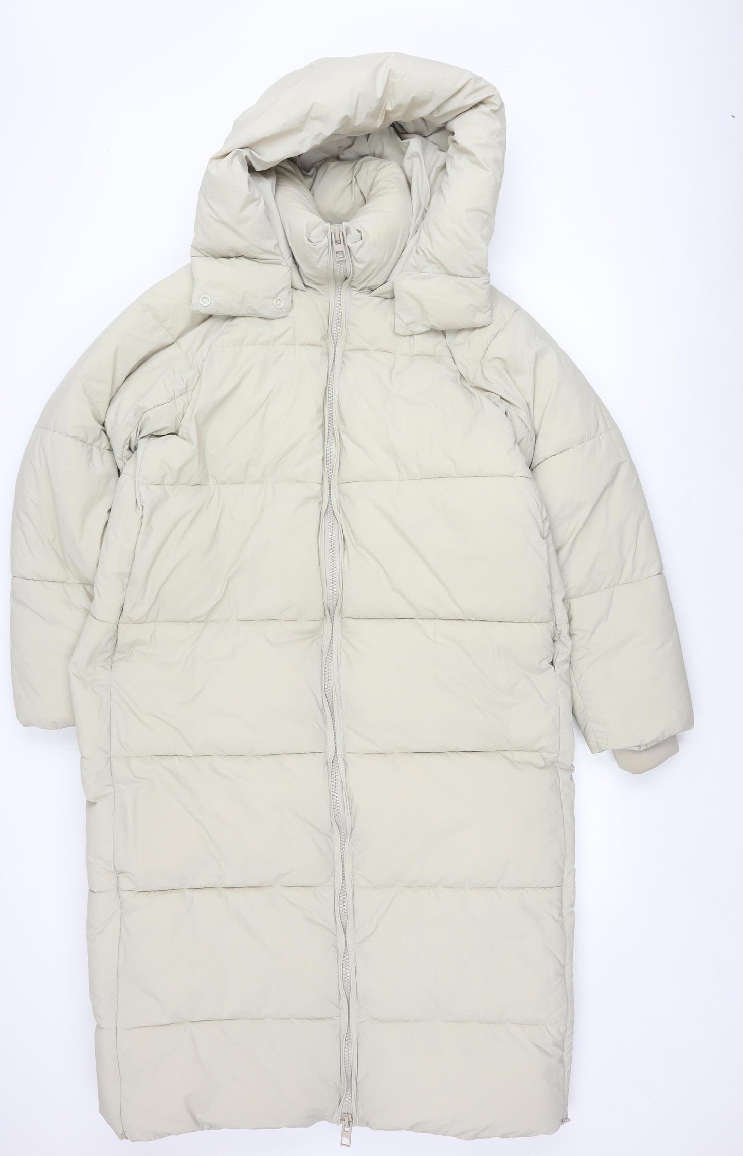 Zara Women's Beige Puffer Jacket M Hooded Long