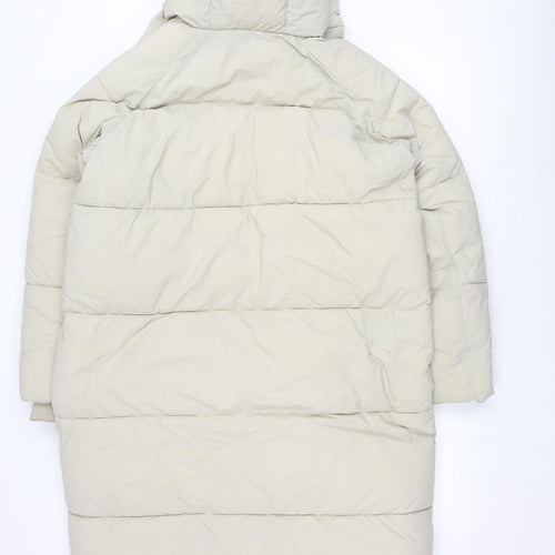 Zara Women's Beige Puffer Jacket M Hooded Long