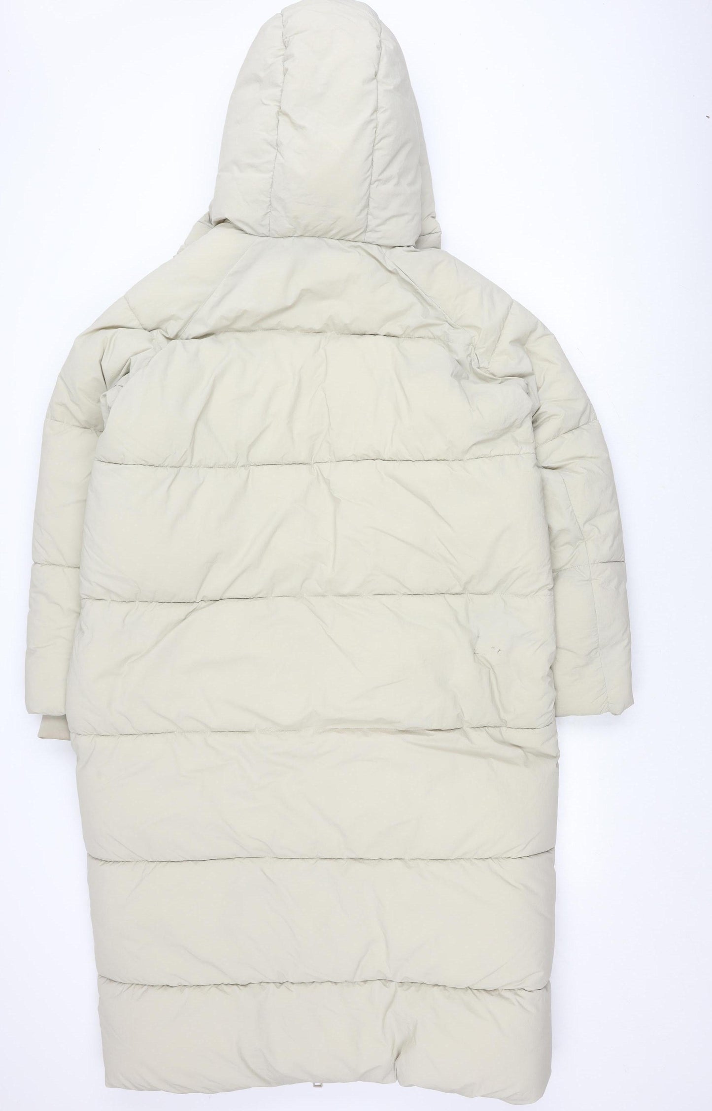 Zara Women's Beige Puffer Jacket M Hooded Long