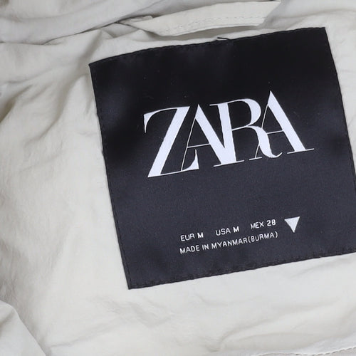 Zara Women's Beige Puffer Jacket M Hooded Long