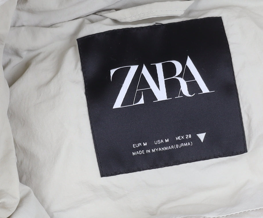 Zara Women's Beige Puffer Jacket M Hooded Long