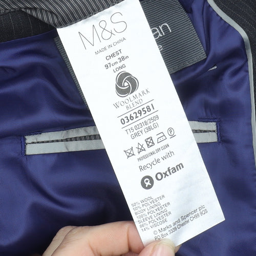 Marks and Spencer Men's Grey Blazer 38 Long Formal