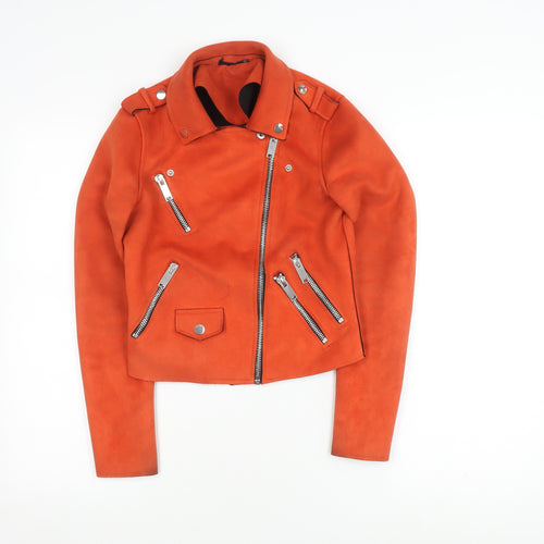 River Island Women's Orange Biker Jacket Size 6 Slim Fit