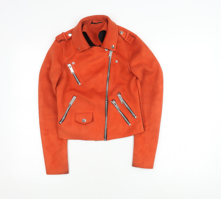 River Island Women's Orange Biker Jacket Size 6 Slim Fit