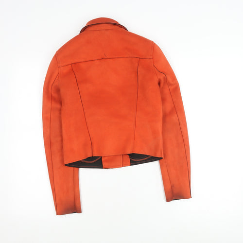 River Island Women's Orange Biker Jacket Size 6 Slim Fit
