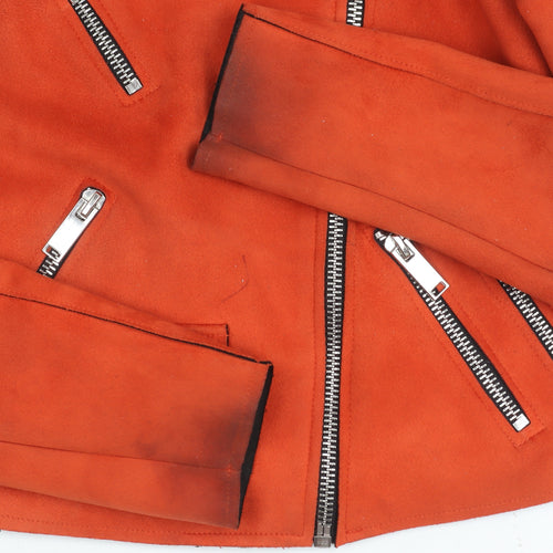 River Island Women's Orange Biker Jacket Size 6 Slim Fit