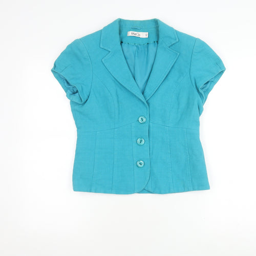 M&Co Women's Blue Short Sleeve Button-Up Shirt