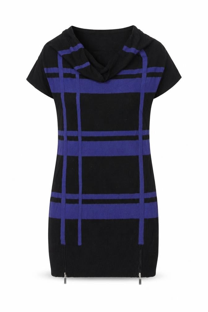 Front view of Monari Women's Black Striped Dress, size 14