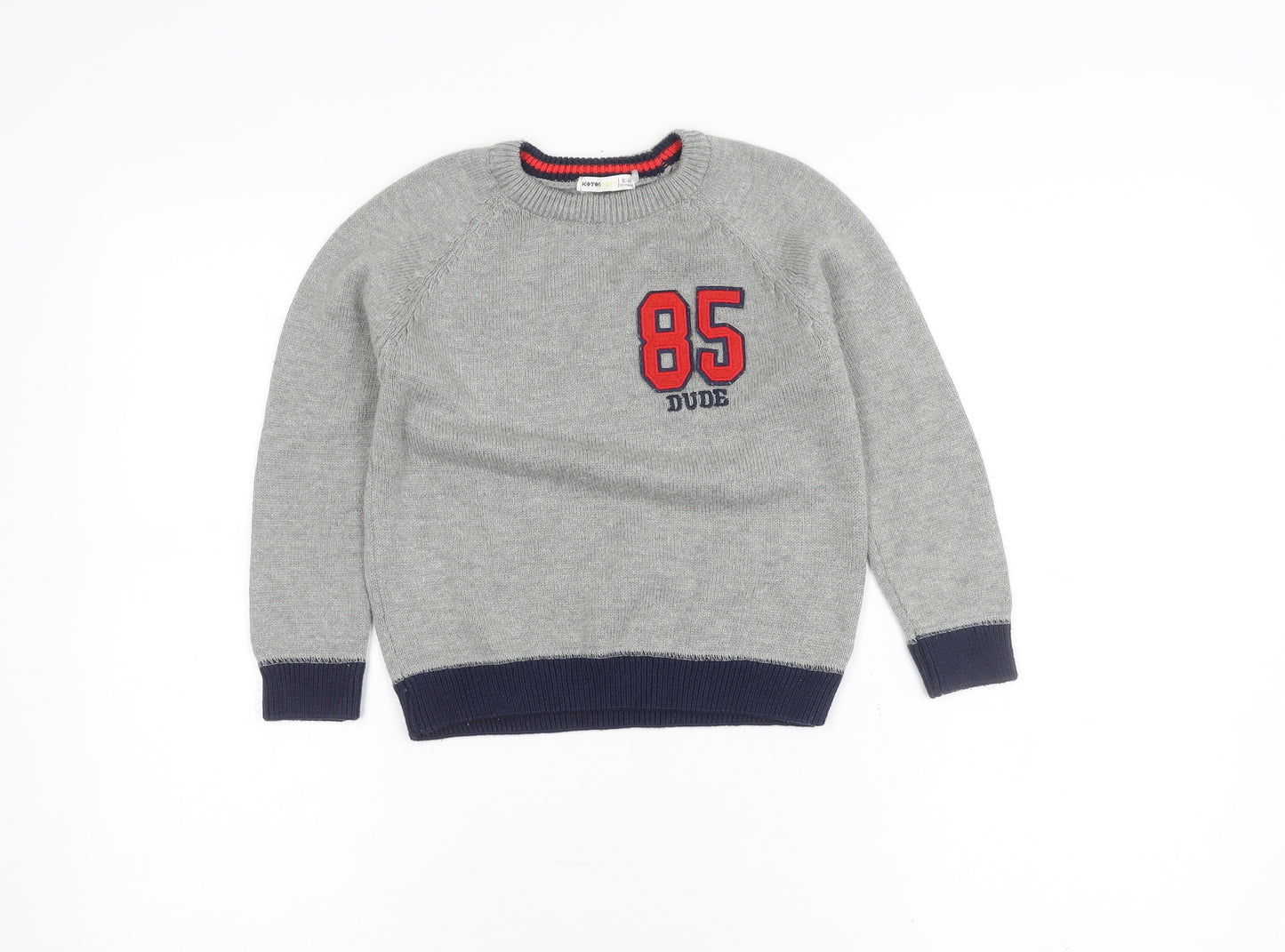 Koton Kids Boys Grey Crew Neck Pullover Jumper Size 5-6