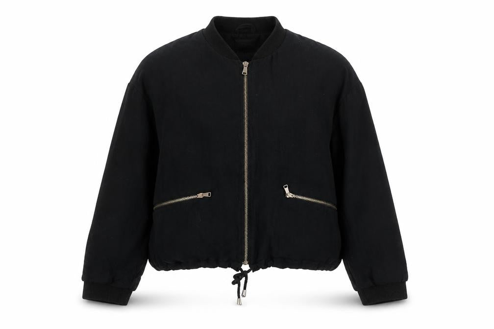 Front view of Topshop Women's Black Bomber Jacket UK 10