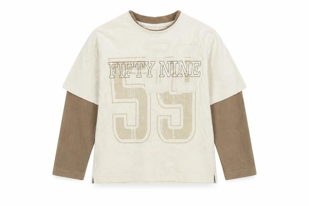 Front view of Next boys’ beige graphic long sleeve t-shirt 4 years