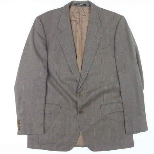 DAKS Men's Brown Check Wool Blazer 42R Single-Breasted