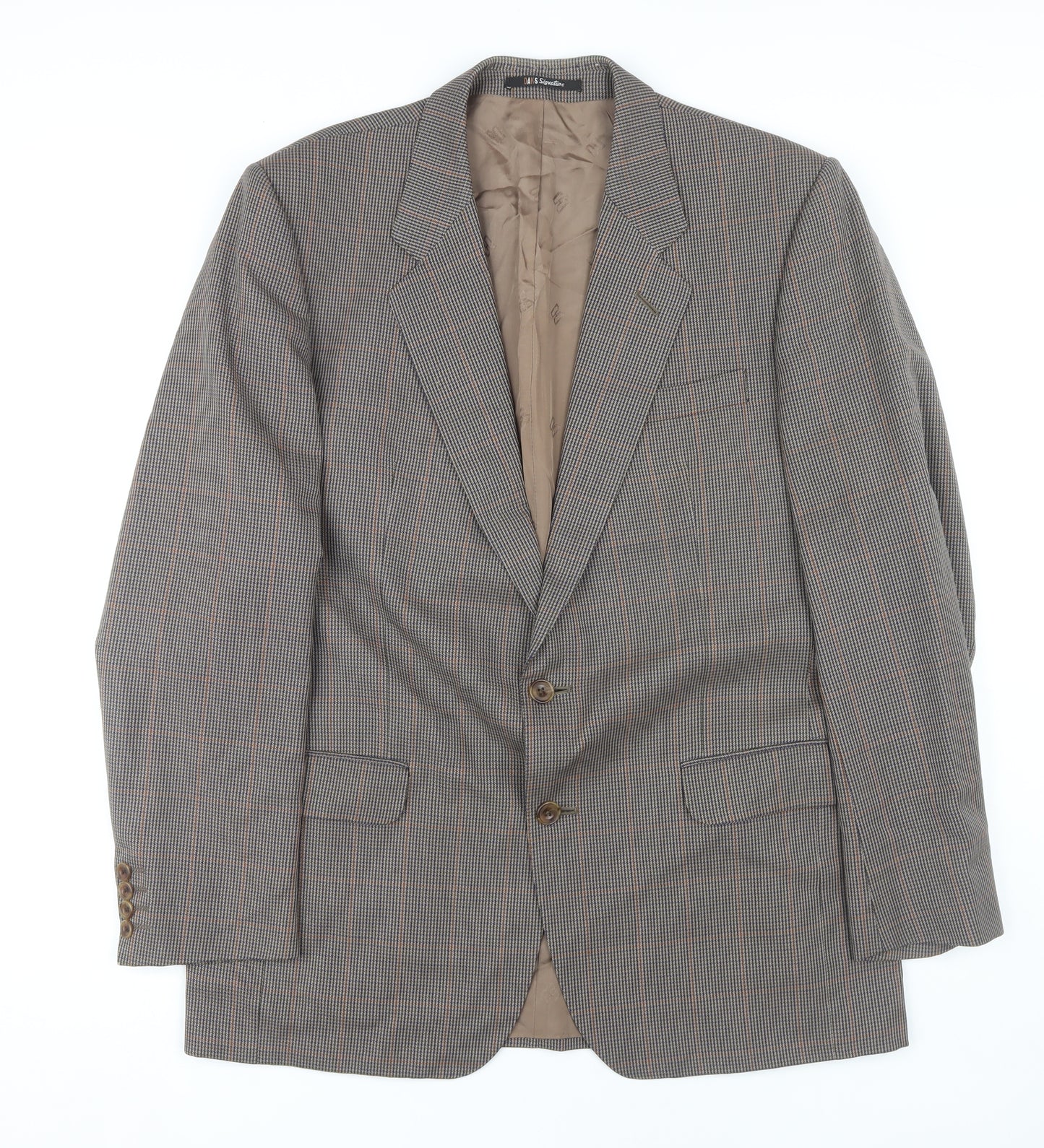 DAKS Men's Brown Check Wool Blazer 42R Single-Breasted