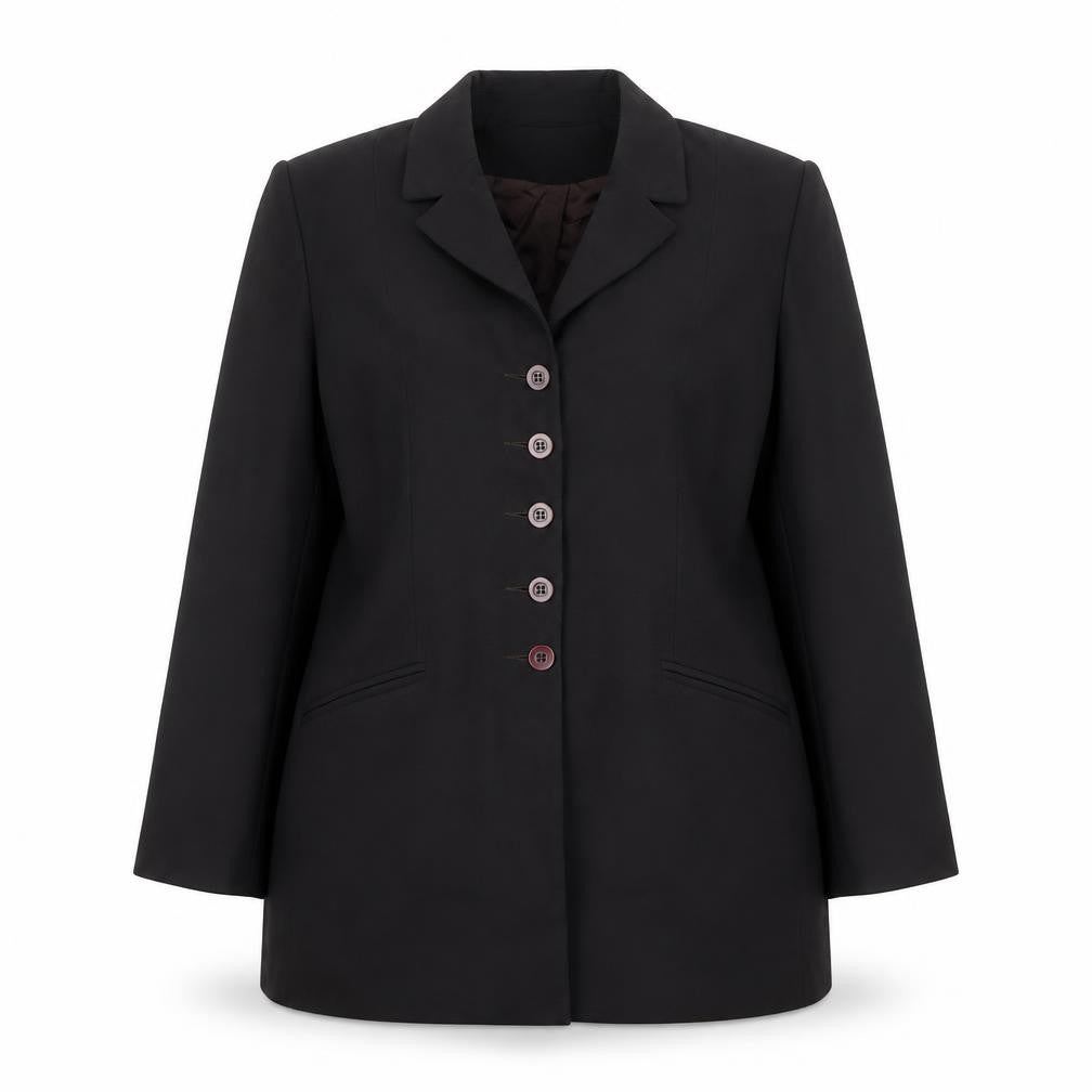 Front view of Diva Women's Black Buttoned Overcoat, size 18