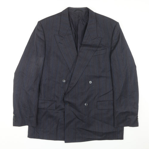 Konen Men's Blue Striped Double-Breasted Blazer 44R