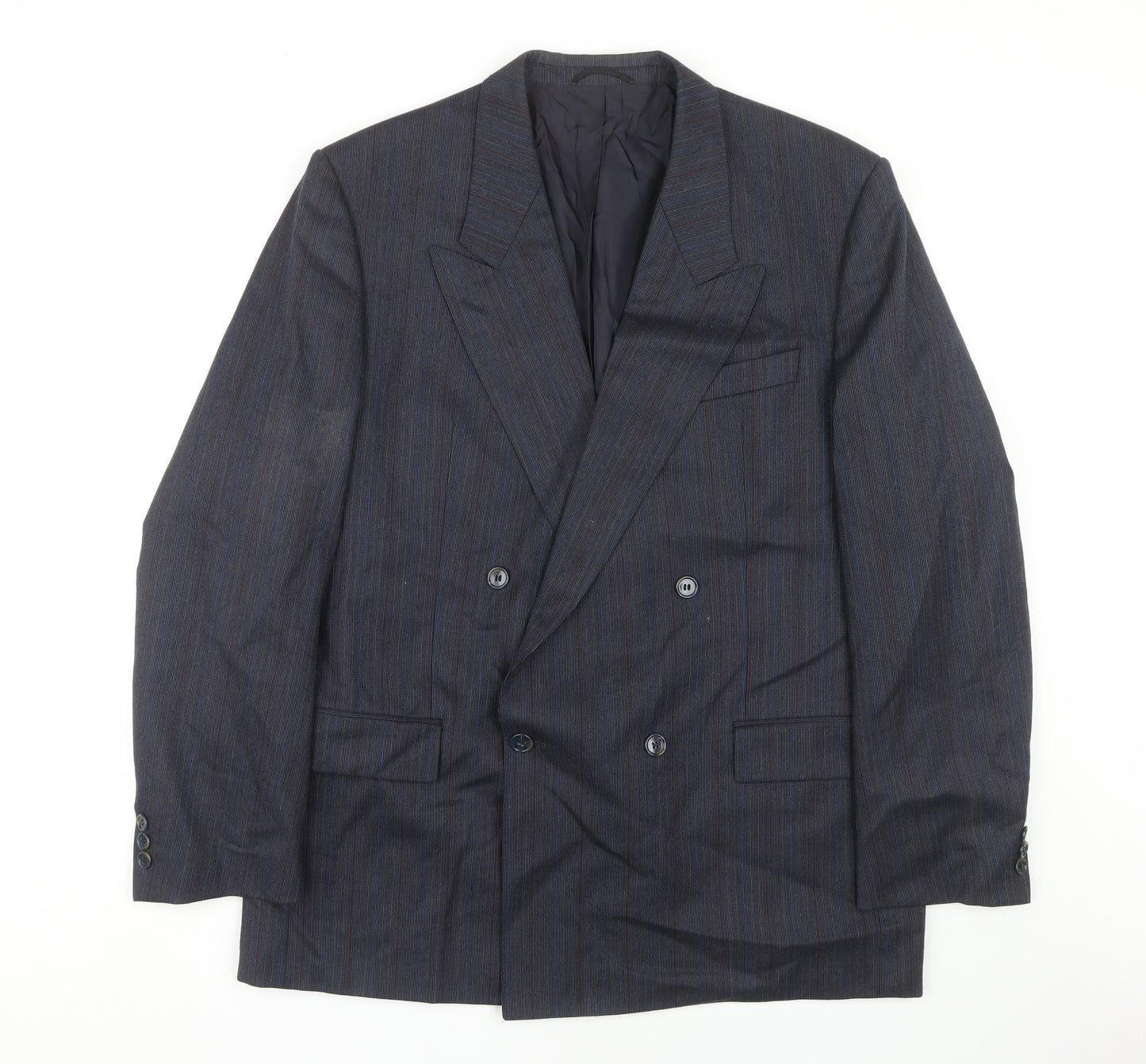 Konen Men's Blue Striped Double-Breasted Blazer 44R