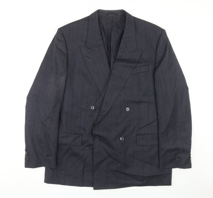 Konen Men's Blue Striped Double-Breasted Blazer 44R