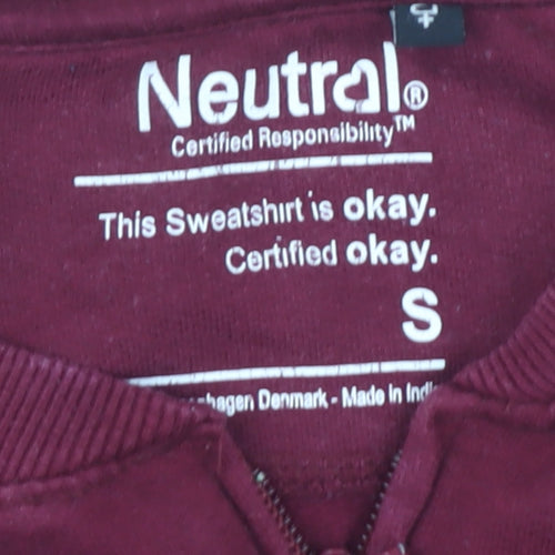 Neutral Unisex Red Full Zip Sweatshirt, Size S