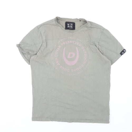 Duck and Cover Unisex Green T-Shirt, Size L, Crew Neck