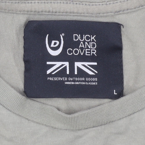 Duck and Cover Unisex Green T-Shirt, Size L, Crew Neck