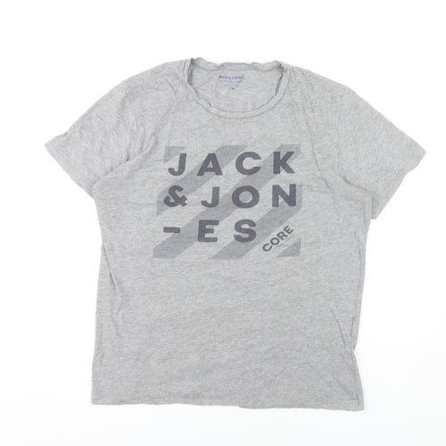 Jack & Jones Men's Grey Graphic Print T-Shirt, M