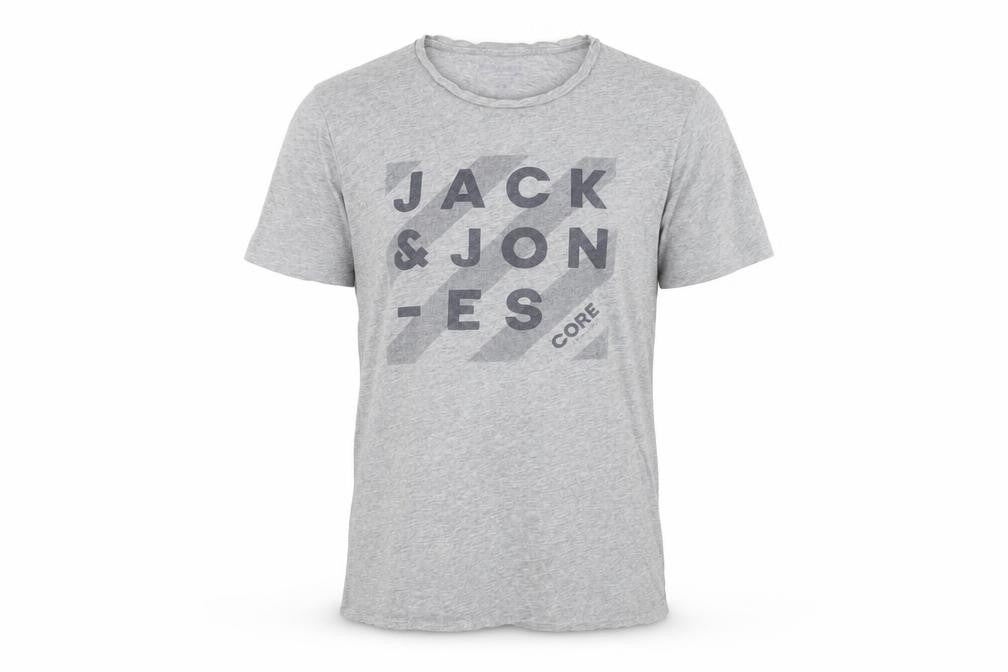 Front view of Jack & Jones Men's Grey Graphic Print T-Shirt, M