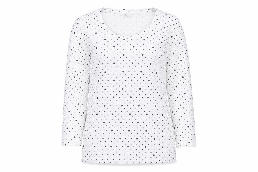 Front view of Cotton Traders Women's White Polka Dot T-Shirt, size 10