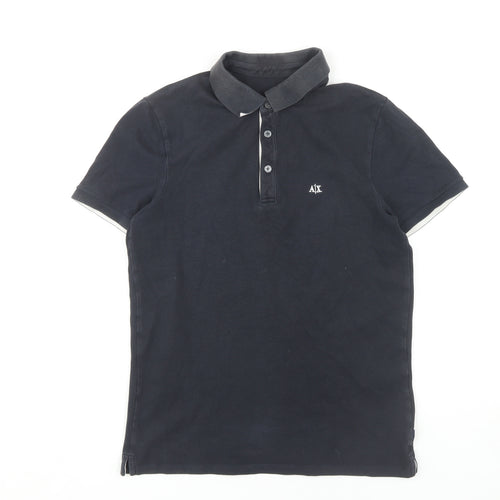 Armani Exchange Men's Small Black Polo Shirt, Short Sleeve