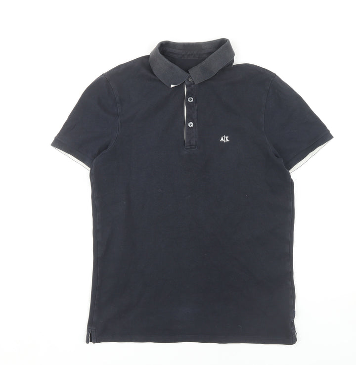 Armani Exchange Men's Small Black Polo Shirt, Short Sleeve