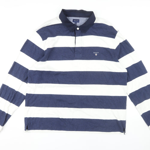 Gant Men's 3XL Blue Striped Long Sleeve Polo