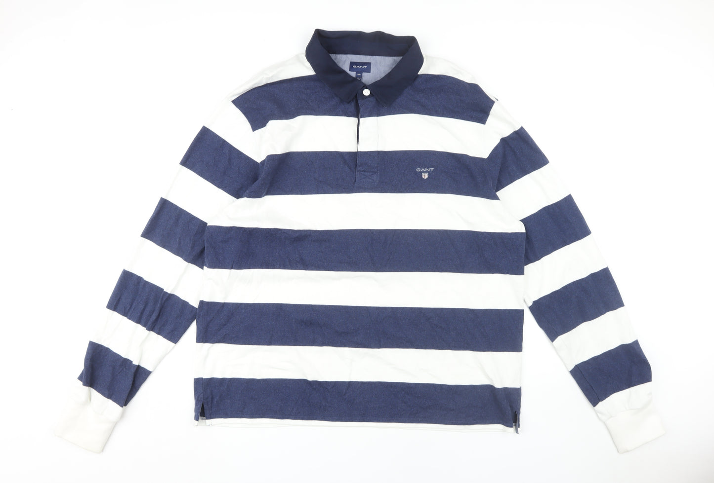 Gant Men's 3XL Blue Striped Long Sleeve Polo