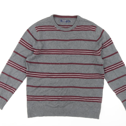 Maine New England Men's Grey Striped Cotton Pullover M