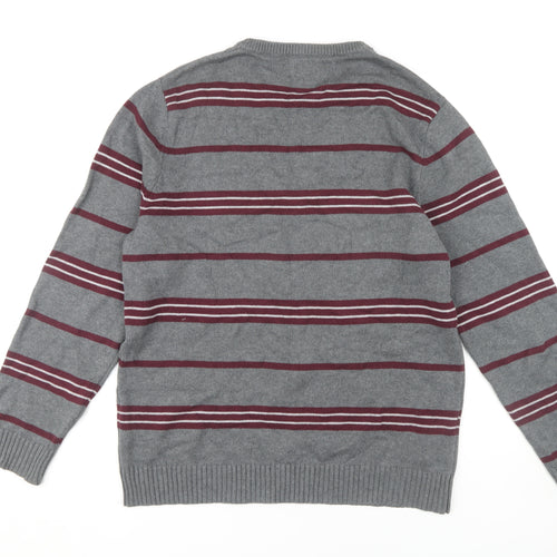 Maine New England Men's Grey Striped Cotton Pullover M